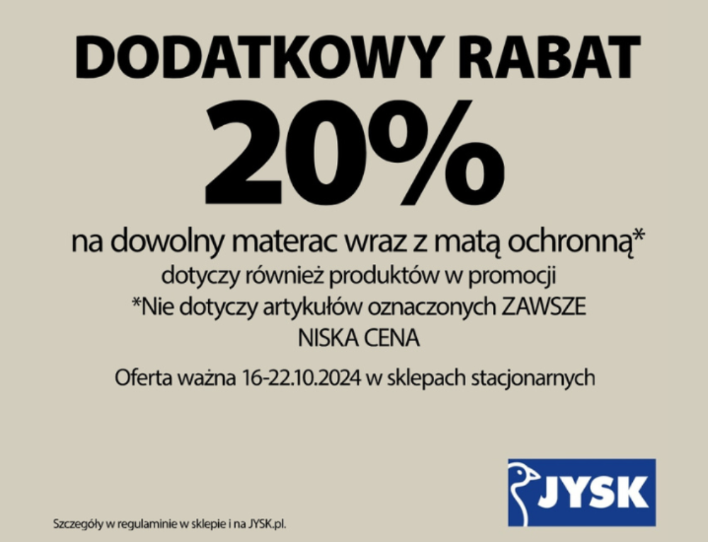 Dodatkowy rabat 20 % w JYSK na Marywilskiej 44